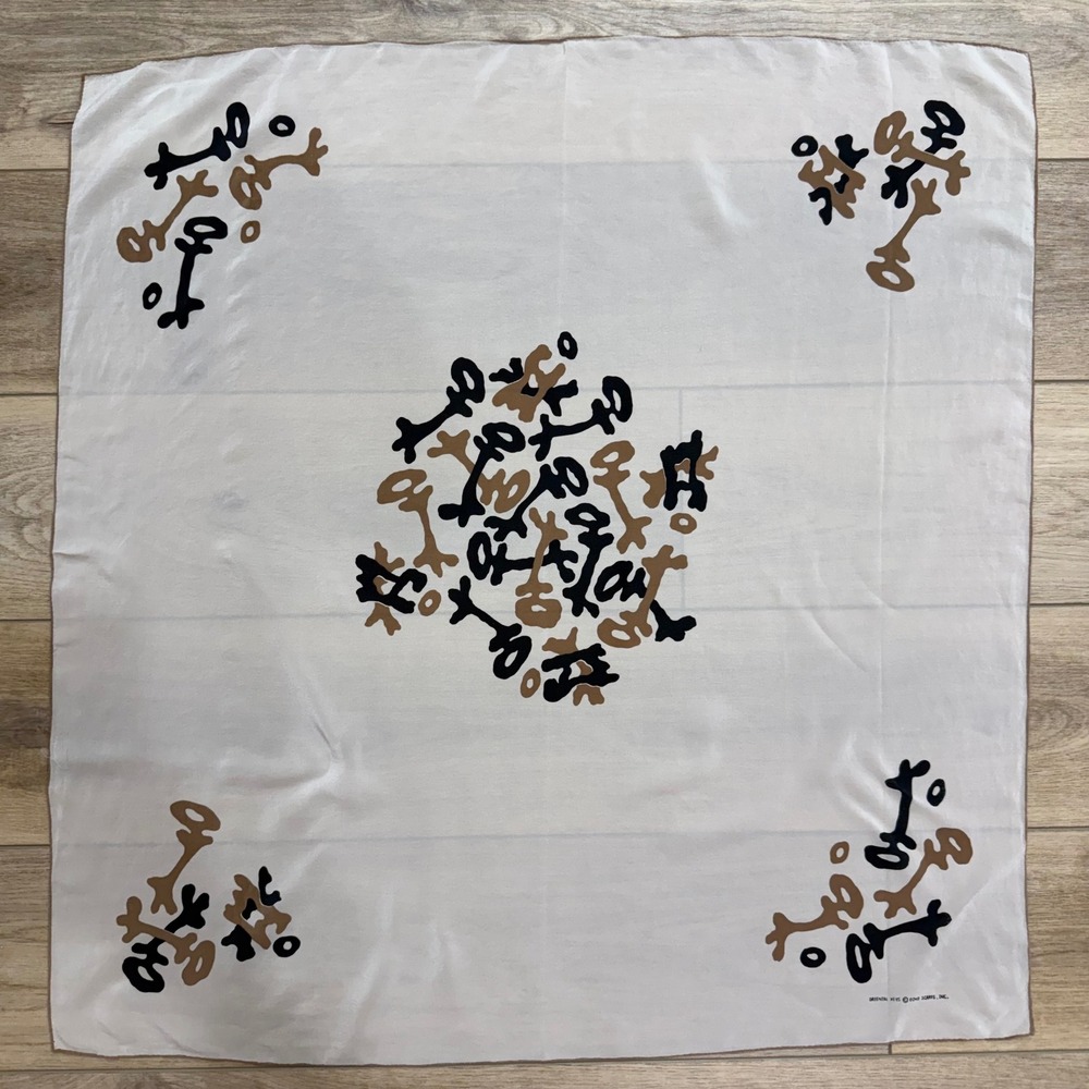 Echo Oriental Keys‎ Vintage Square Scarf White Black Tan Minimalist Capsule 32"